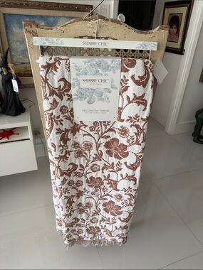 Shabby Chic White & /Light Brown Floral Decorative Throw Blanket & Fringe